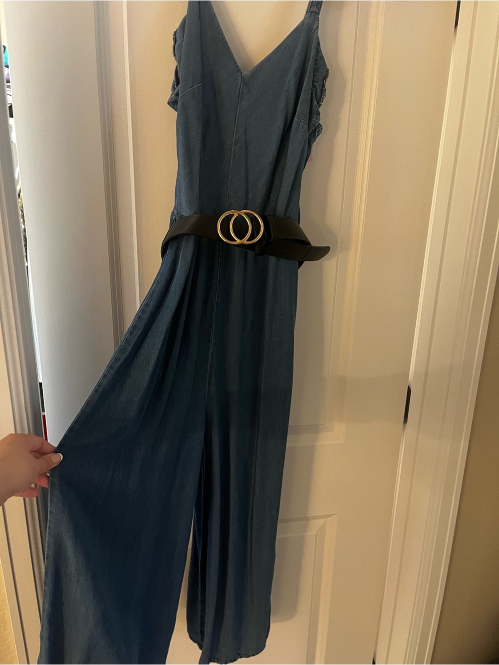 Blue V-Neck Wide-Leg Jumpsuit